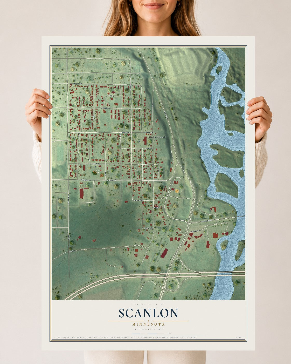 Map of Scanlon, Minnesota, 24 x 36 inch unframed archival matte print