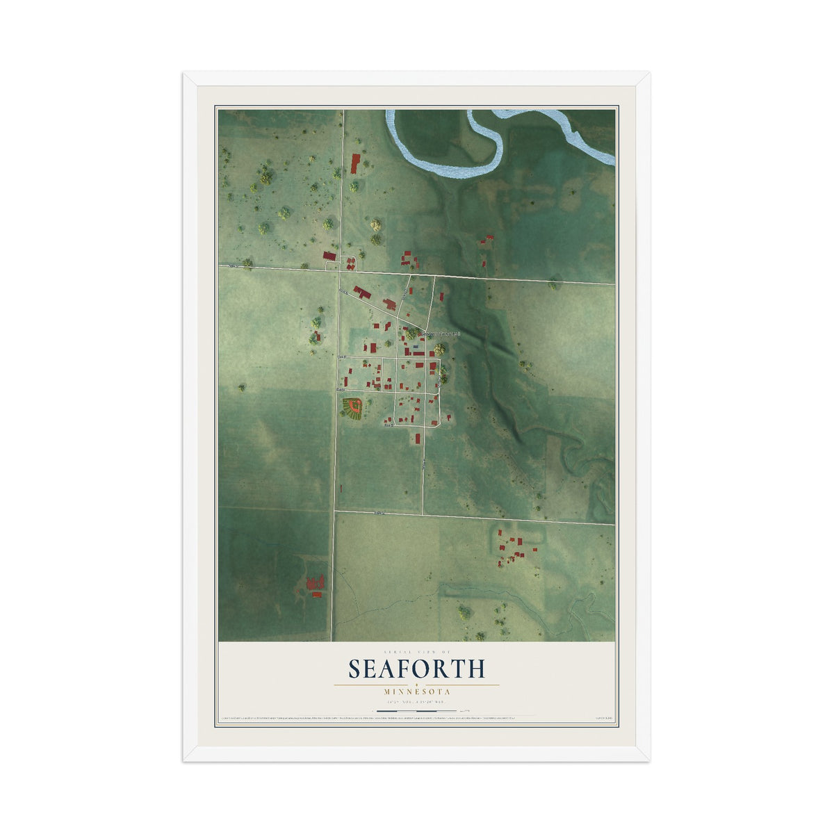 Map of Seaforth, Minnesota, 12 x 18 inch print in a white wood frame