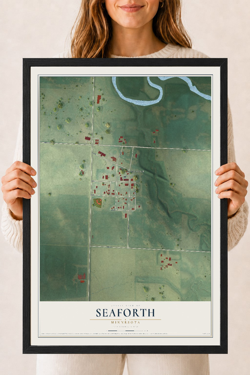 Map of Seaforth, Minnesota, 18 x 24 inch print in a black wood frame