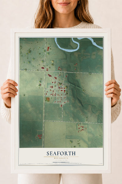 Map of Seaforth, Minnesota, 18 x 24 inch print in a white wood frame