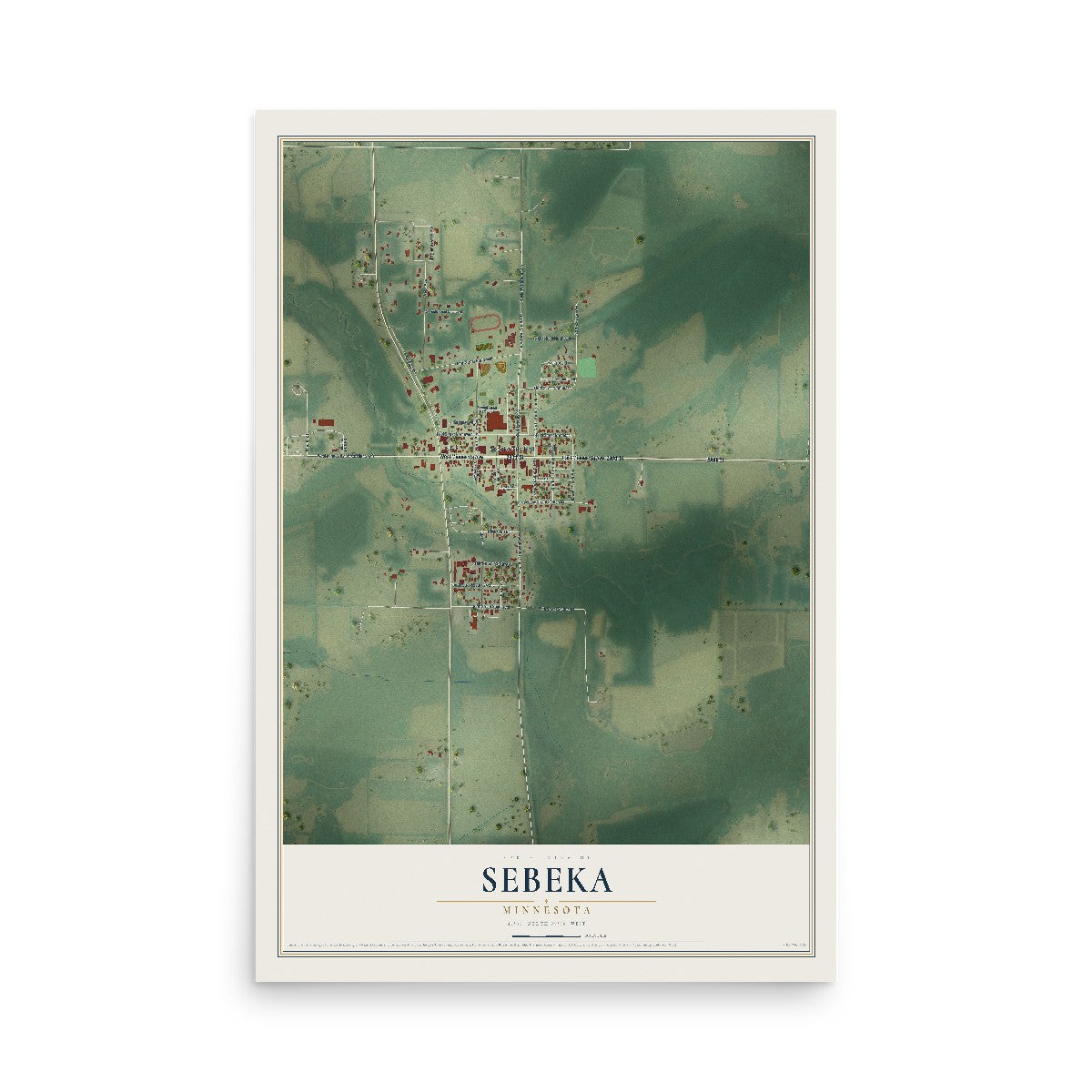 Map of Sebeka, Minnesota, 12 x 18 inch unframed archival matte print