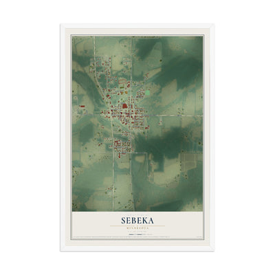 Map of Sebeka, Minnesota, 12 x 18 inch print in a white wood frame