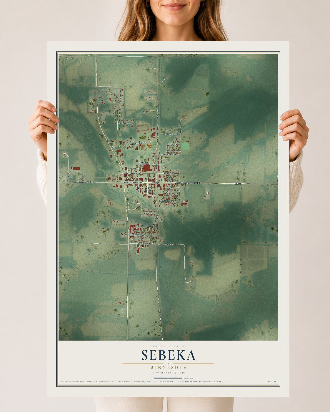 Map of Sebeka, Minnesota, 24 x 36 inch unframed archival matte print