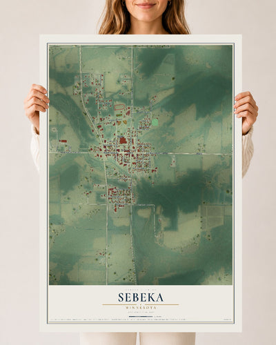 Map of Sebeka, Minnesota, 24 x 36 inch unframed archival matte print