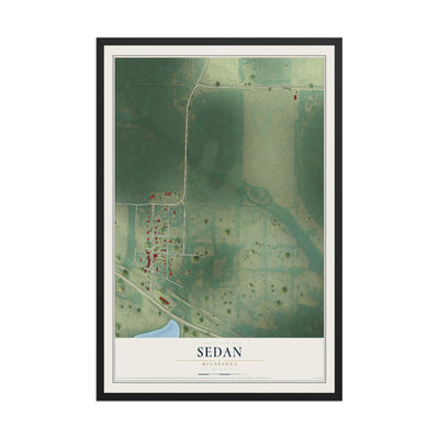 Map of Sedan, Minnesota, 12 x 18 inch print in a black wood frame