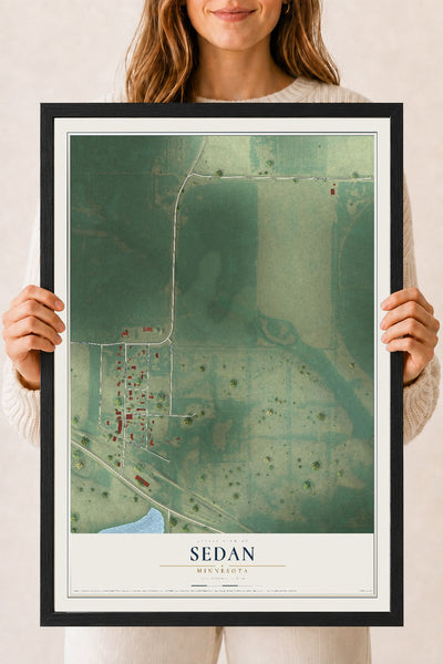 Map of Sedan, Minnesota, 18 x 24 inch print in a black wood frame