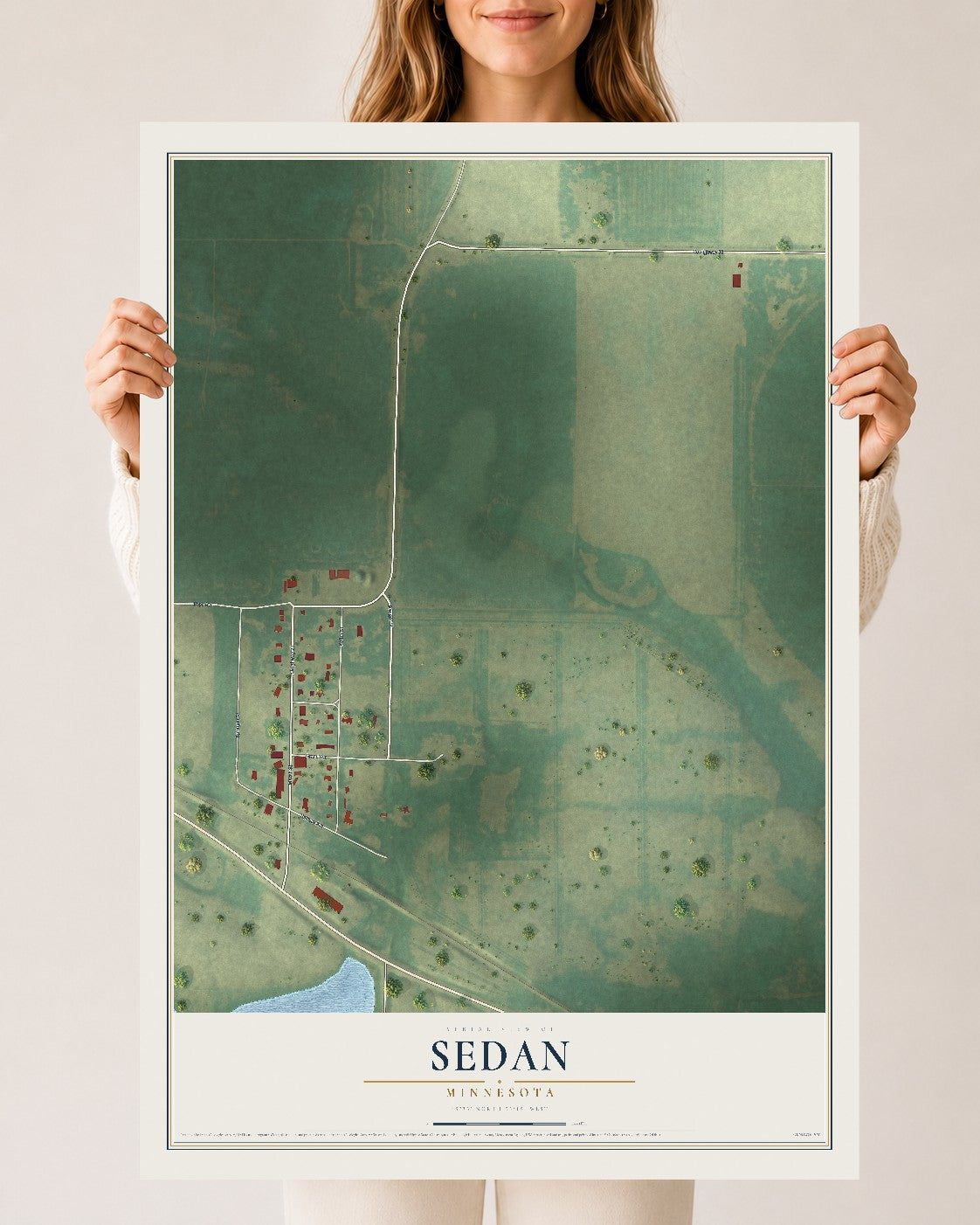 Map of Sedan, Minnesota, 24 x 36 inch unframed archival matte print