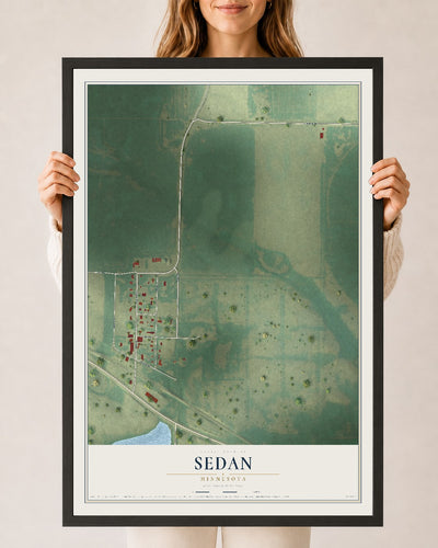 Map of Sedan, Minnesota, 24 x 36 inch print in a black wood frame