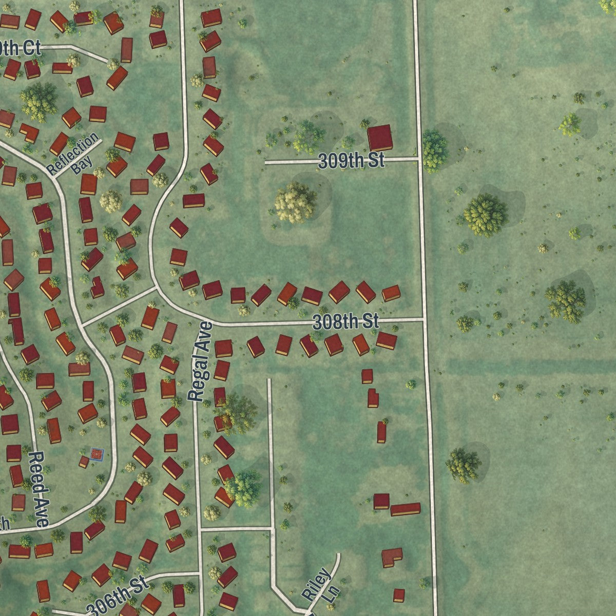 Close-up of the map of Shafer, Minnesota print showing street and building detail