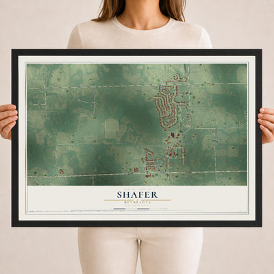 Map of Shafer, Minnesota, 18 x 24 inch print in a black wood frame