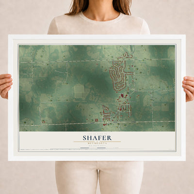 Map of Shafer, Minnesota, 18 x 24 inch print in a white wood frame
