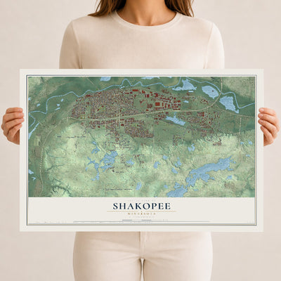 Map of Shakopee, Minnesota, 12 x 18 inch unframed archival matte print