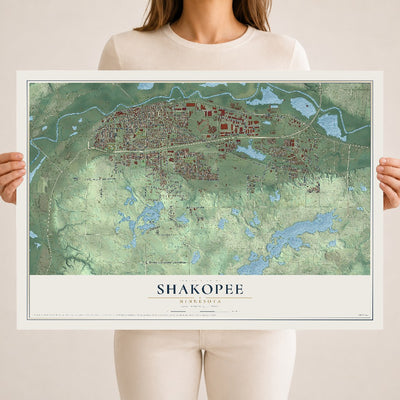 Map of Shakopee, Minnesota, 18 x 24 inch unframed archival matte print