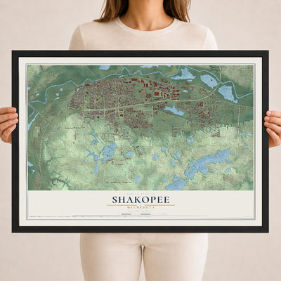 Map of Shakopee, Minnesota, 18 x 24 inch print in a black wood frame