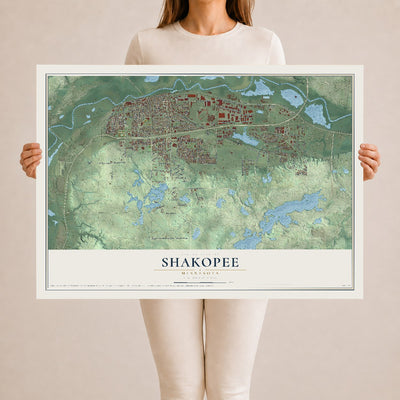 Map of Shakopee, Minnesota, 24 x 36 inch unframed archival matte print