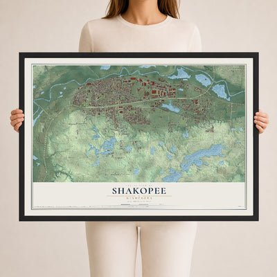 Map of Shakopee, Minnesota, 24 x 36 inch print in a black wood frame