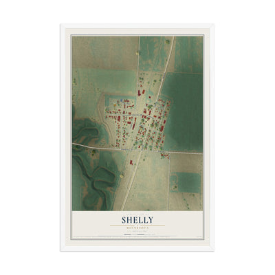Map of Shelly, Minnesota, 12 x 18 inch print in a white wood frame