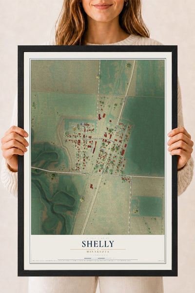 Map of Shelly, Minnesota, 18 x 24 inch print in a black wood frame