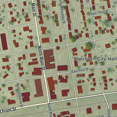 Close-up of the map of Sherburn, Minnesota print showing street and building detail