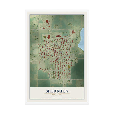 Map of Sherburn, Minnesota, 12 x 18 inch print in a white wood frame