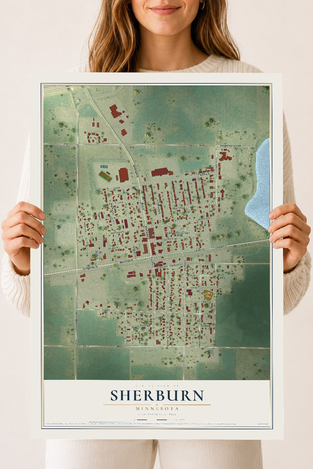 Map of Sherburn, Minnesota, 18 x 24 inch unframed archival matte print