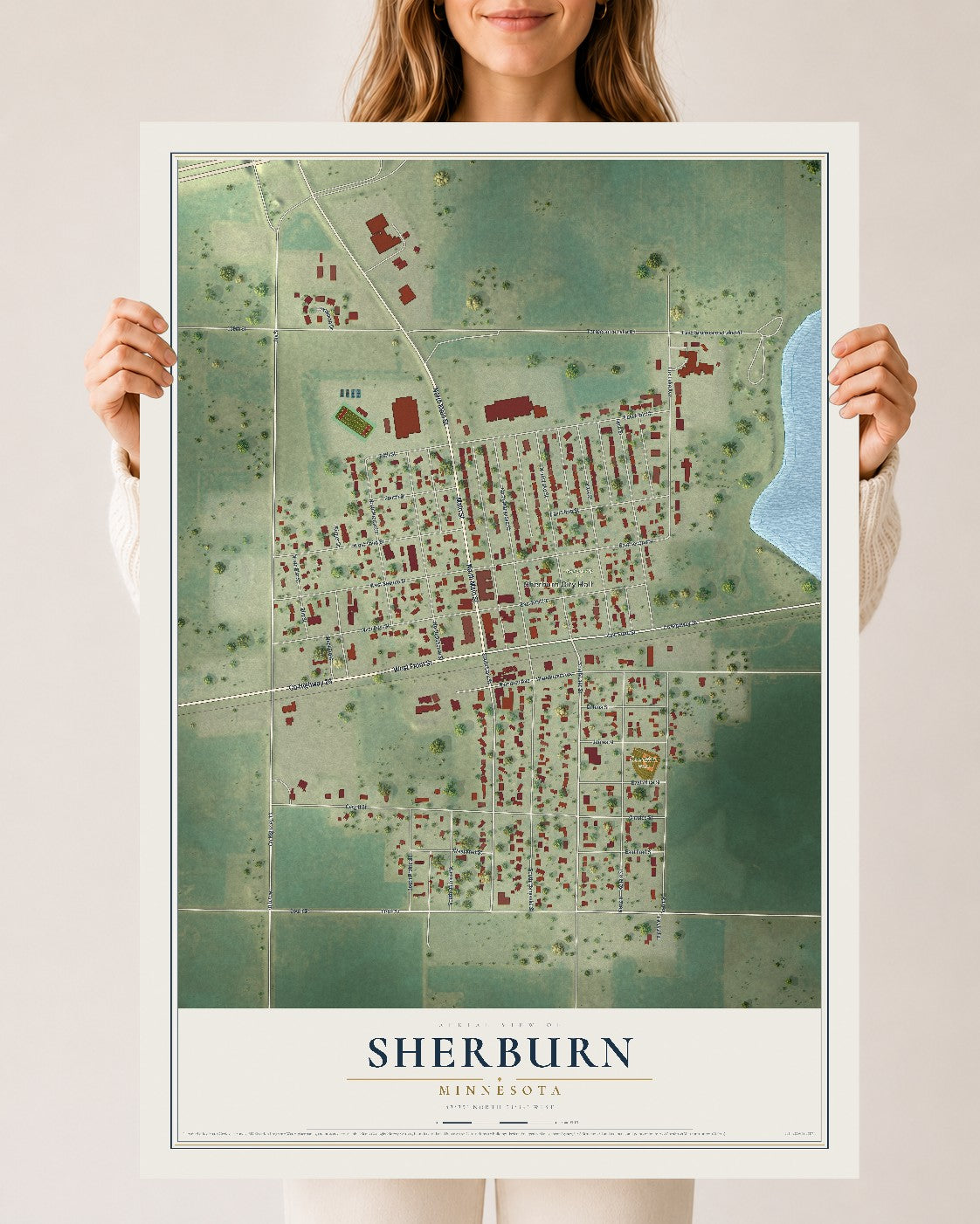 Map of Sherburn, Minnesota, 24 x 36 inch unframed archival matte print