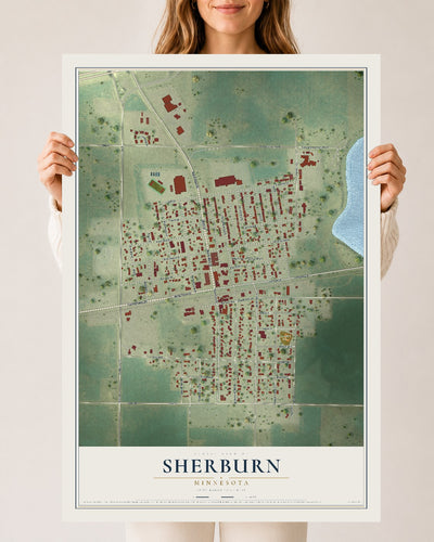 Map of Sherburn, Minnesota, 24 x 36 inch unframed archival matte print