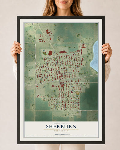 Map of Sherburn, Minnesota, 24 x 36 inch print in a black wood frame