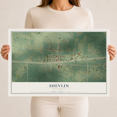 Map of Shevlin, Minnesota, 12 x 18 inch unframed archival matte print