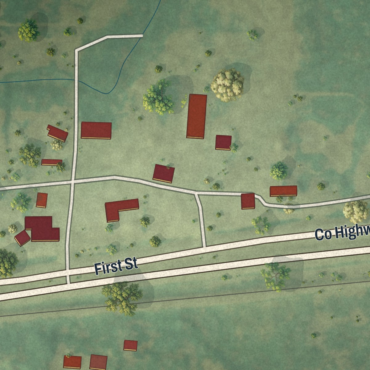 Second close-up of the map of Shevlin, Minnesota print showing more streets and buildings