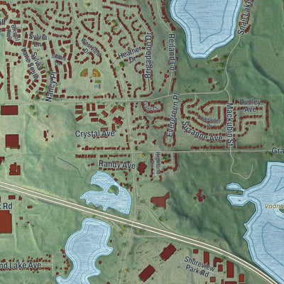 Close-up of the map of Shoreview, Minnesota print showing street and building detail