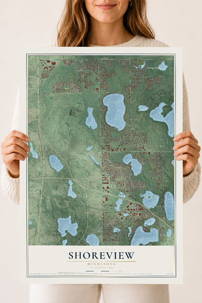 Map of Shoreview, Minnesota, 18 x 24 inch unframed archival matte print