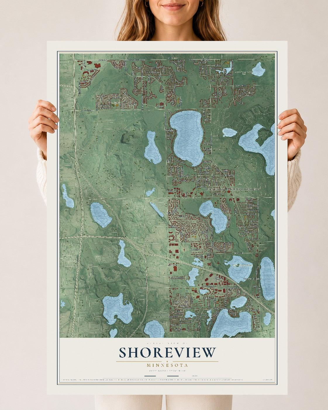 Map of Shoreview, Minnesota, 24 x 36 inch unframed archival matte print