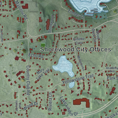 Close-up of the map of Shorewood, Minnesota print showing street and building detail