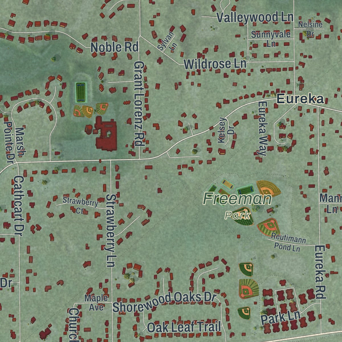 Second close-up of the map of Shorewood, Minnesota print showing more streets and buildings