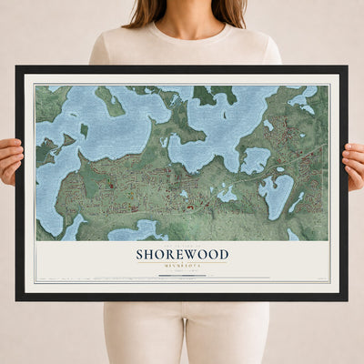 Map of Shorewood, Minnesota, 18 x 24 inch print in a black wood frame