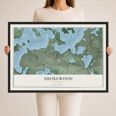 Map of Shorewood, Minnesota, 24 x 36 inch print in a black wood frame