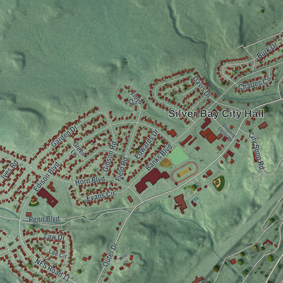 Close-up of the map of Silver Bay, Minnesota print showing street and building detail