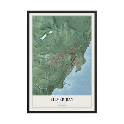 Map of Silver Bay, Minnesota, 12 x 18 inch print in a black wood frame