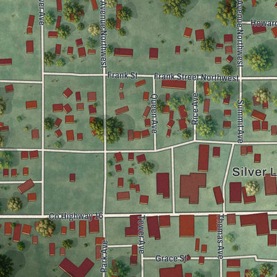 Close-up of the map of Silver Lake, Minnesota print showing street and building detail