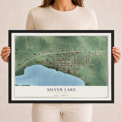 Map of Silver Lake, Minnesota, 12 x 18 inch print in a black wood frame