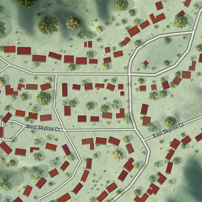 Close-up of the map of Skyline, Minnesota print showing street and building detail