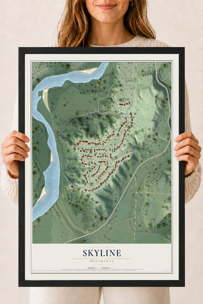 Map of Skyline, Minnesota, 18 x 24 inch print in a black wood frame