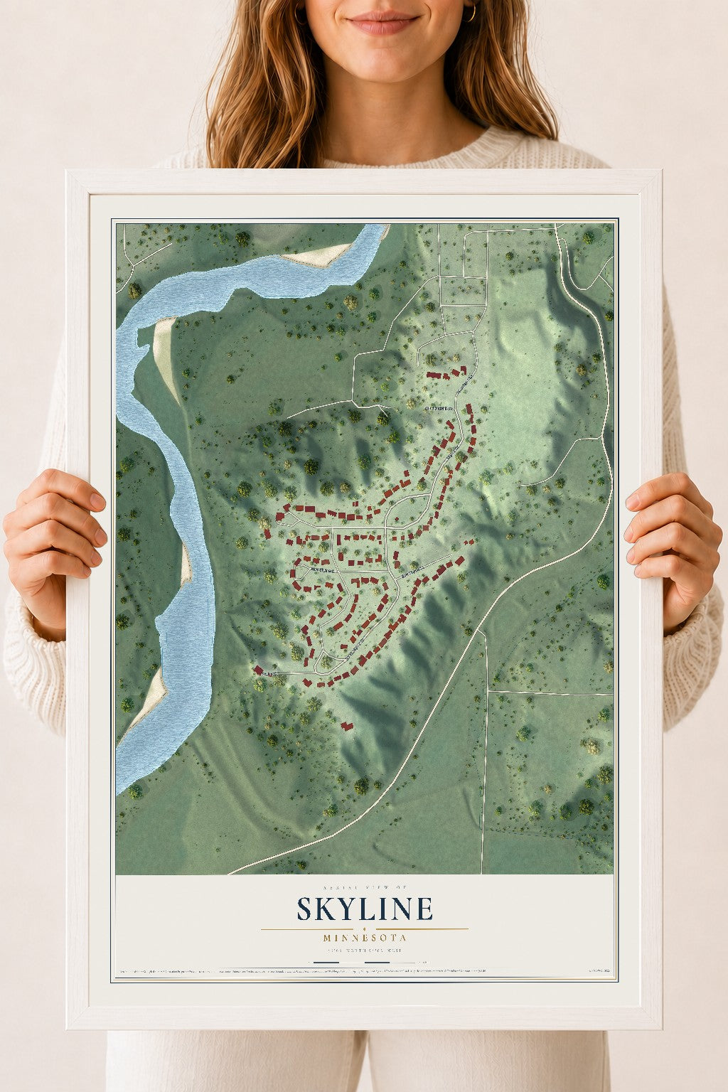 Map of Skyline, Minnesota, 18 x 24 inch print in a white wood frame