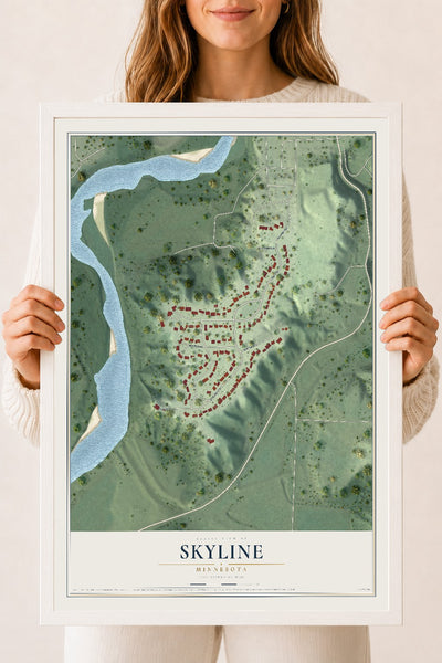 Map of Skyline, Minnesota, 18 x 24 inch print in a white wood frame