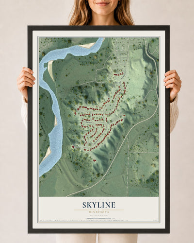 Map of Skyline, Minnesota, 24 x 36 inch print in a black wood frame