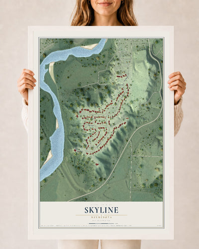 Map of Skyline, Minnesota, 24 x 36 inch print in a white wood frame