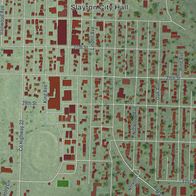 Close-up of the map of Slayton, Minnesota print showing street and building detail