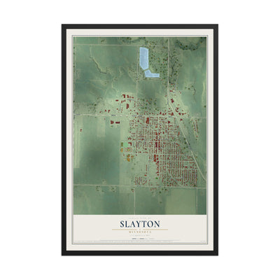 Map of Slayton, Minnesota, 12 x 18 inch print in a black wood frame