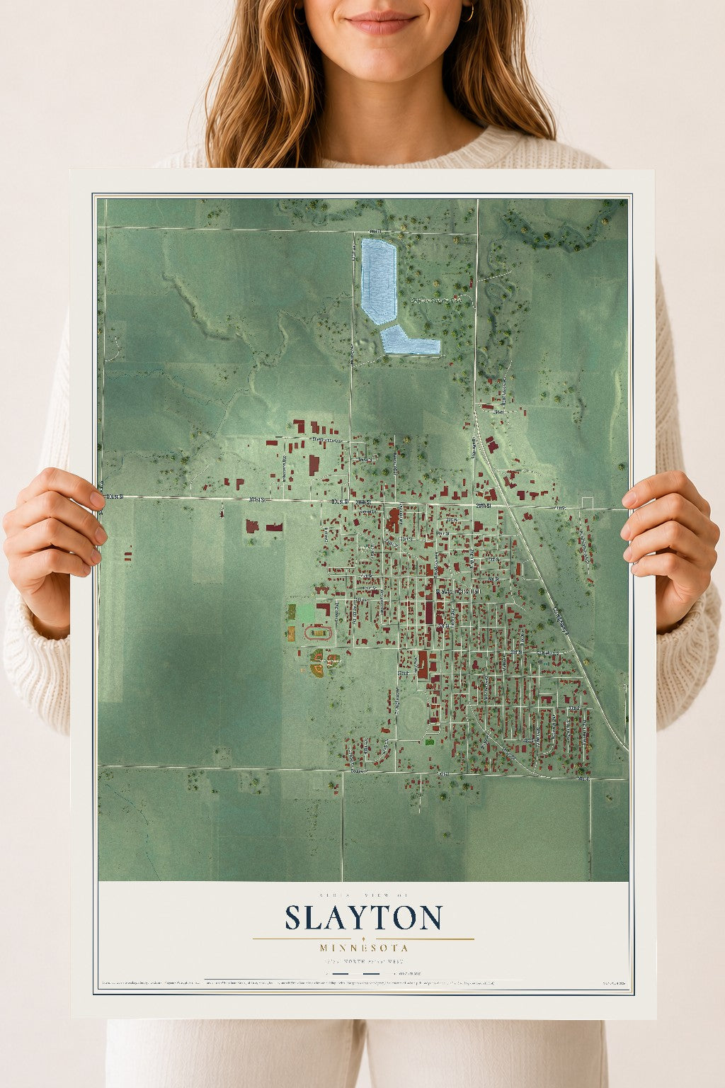 Map of Slayton, Minnesota, 18 x 24 inch unframed archival matte print